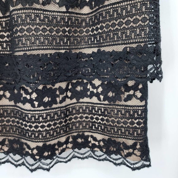 3/$25 R&M Richards Lace Cocktail Dress 6 Sheath Tiered Layered Square Neck Black - Picture 8 of 10